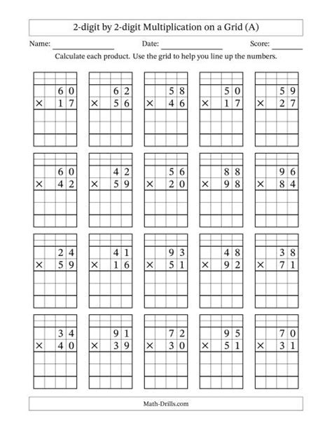 Free printable long multiplication worksheets with grid .